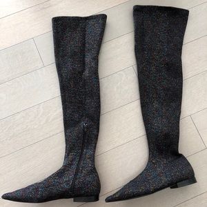 Zara glitter over the knee pointy fabric boots